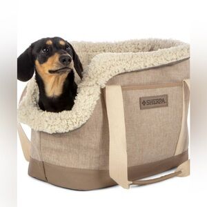 Sherpa Luxe Tote Fashionable Pet Carrier with Plush Drop-in Liner - Tan, Medium